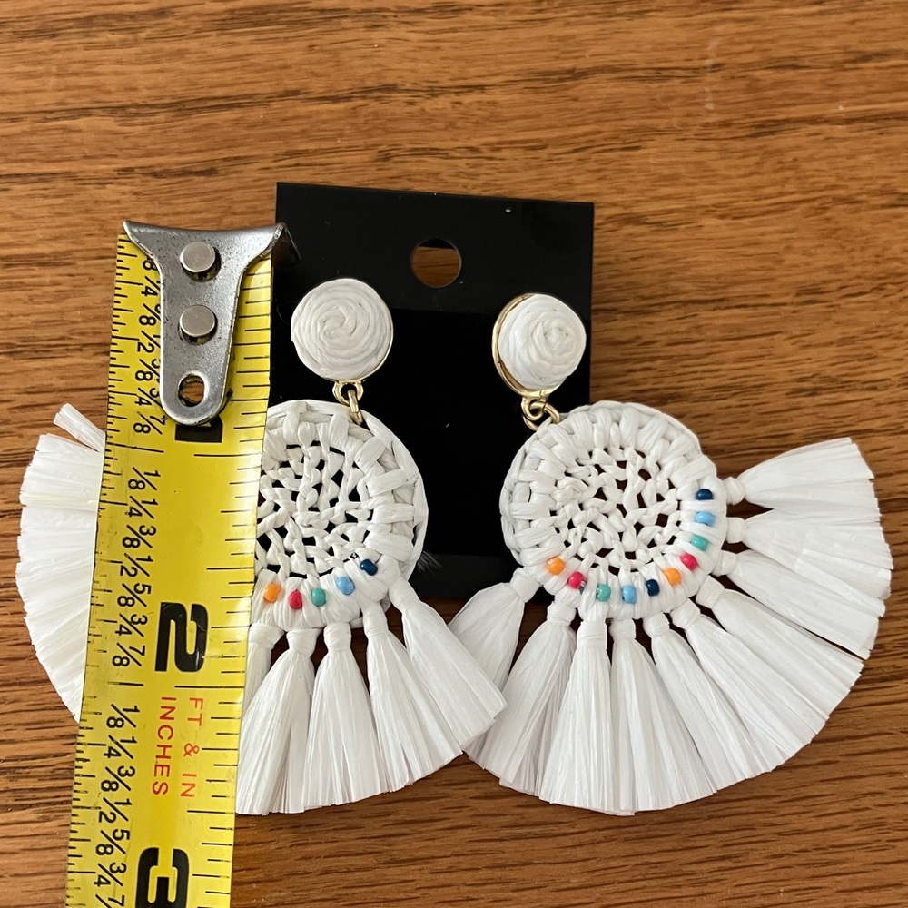 J. Crew White Multi Raffia Fan colorful Bead Drop Earrings - Picture 5 of 5
